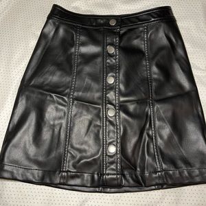 black leather button up skirt